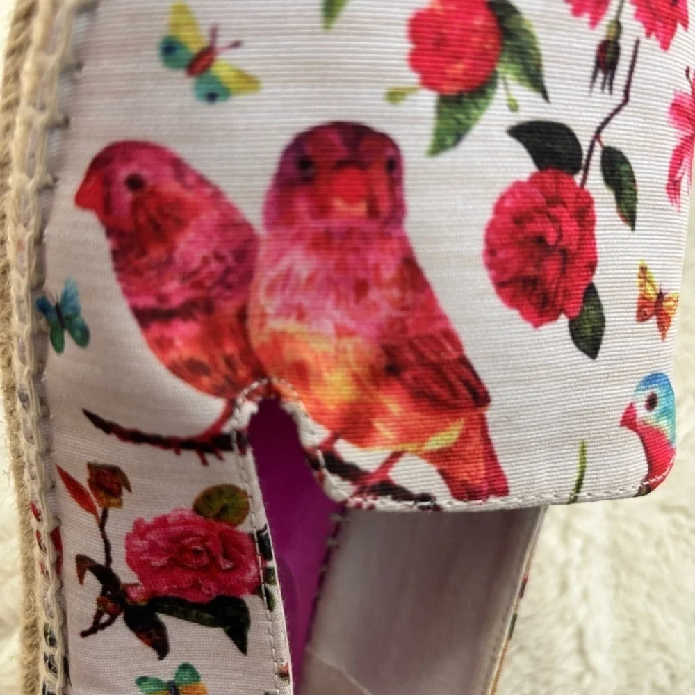 Rampage Women's Floral Bird Print Espadrilles Loafers Pink and Blue Size 9